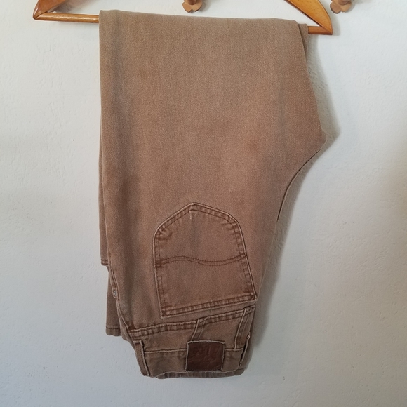 Vintage Lee Riveted Womens Jeans Tapered Leg Highwaisted Sz 14 Khaki Distressed. - Picture 6 of 13